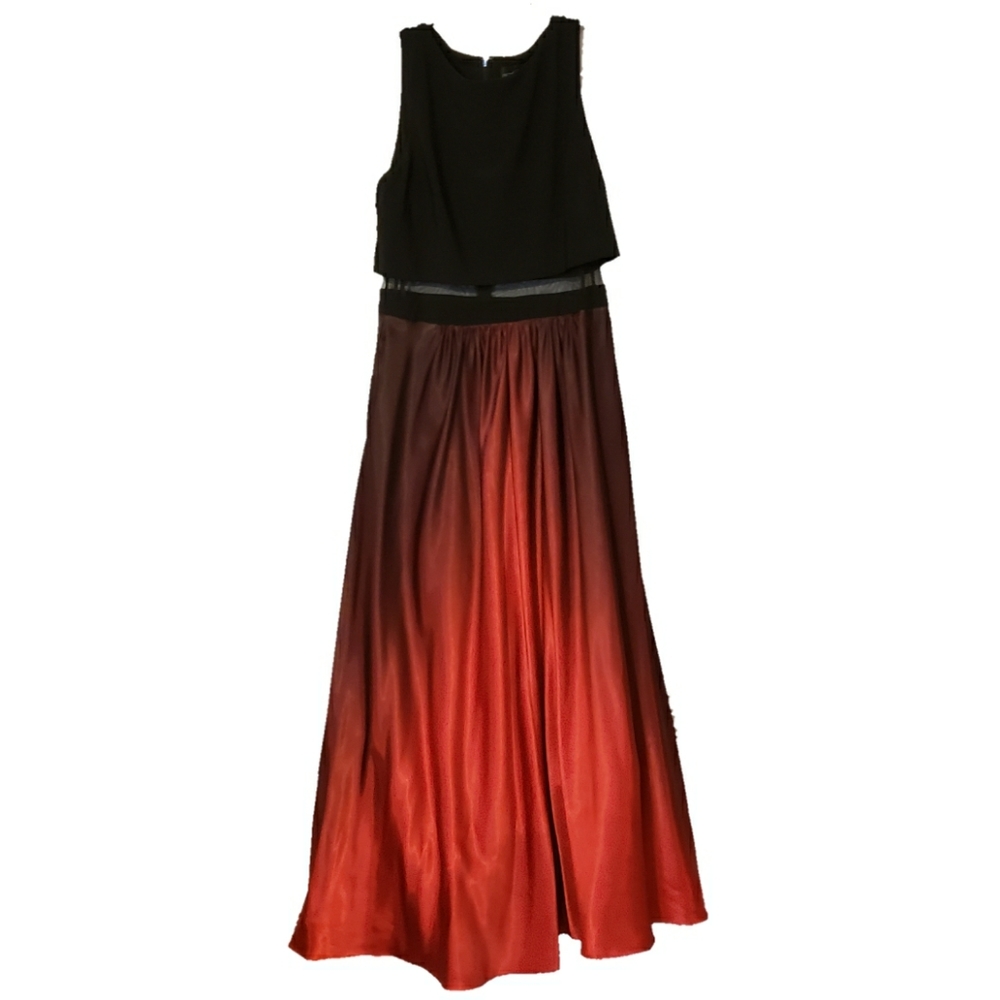 BETSY & ADAM RED GRADIENT PROM DRESS